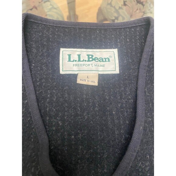 L.L. Bean Men's Wool Full Zip Vest Black Size Large Outdoor Adjustable Back - Picture 8 of 11